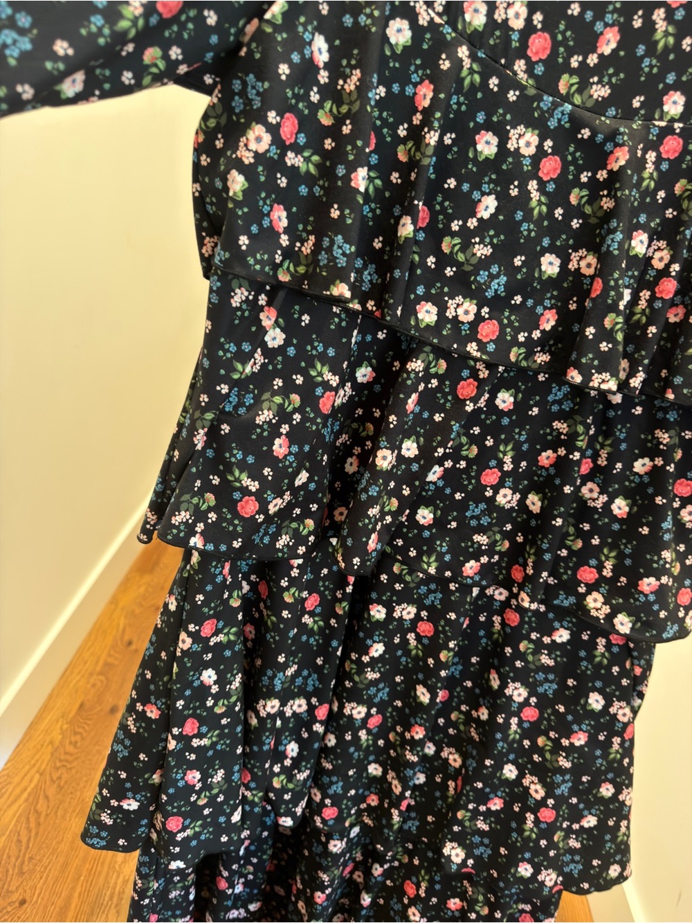 Nuggles floral Tiered Black Dress with Pink Flowers - Picture 7 of 7